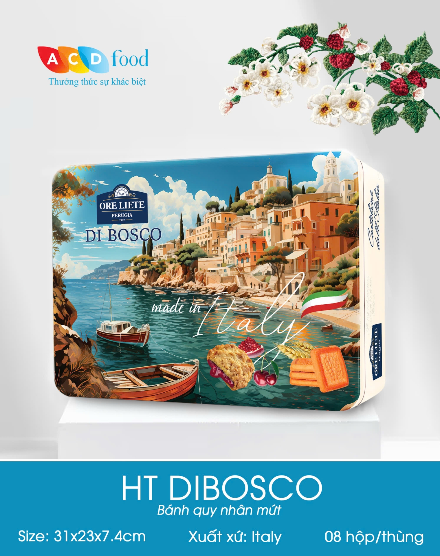 Bánh quy hộp thiếc nhân mứt Dibosco mix vị 425g