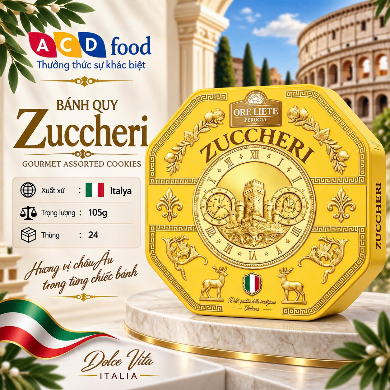 Bánh quy phủ hạt đường Zuccheri 105g*24
