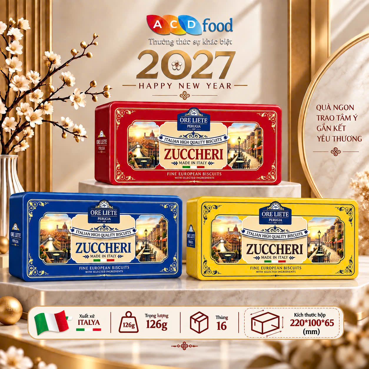 Bánh quy phủ hạt đường Zuccheri 126g*16