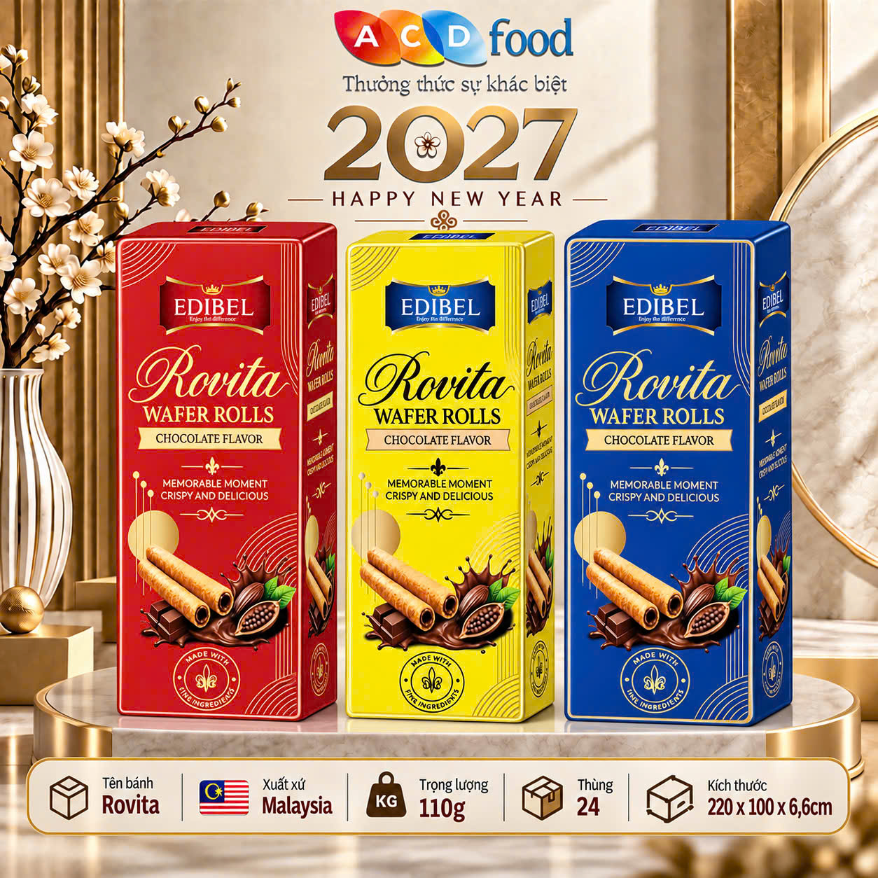Bánh quế Rovita vị Socola 110g x 16