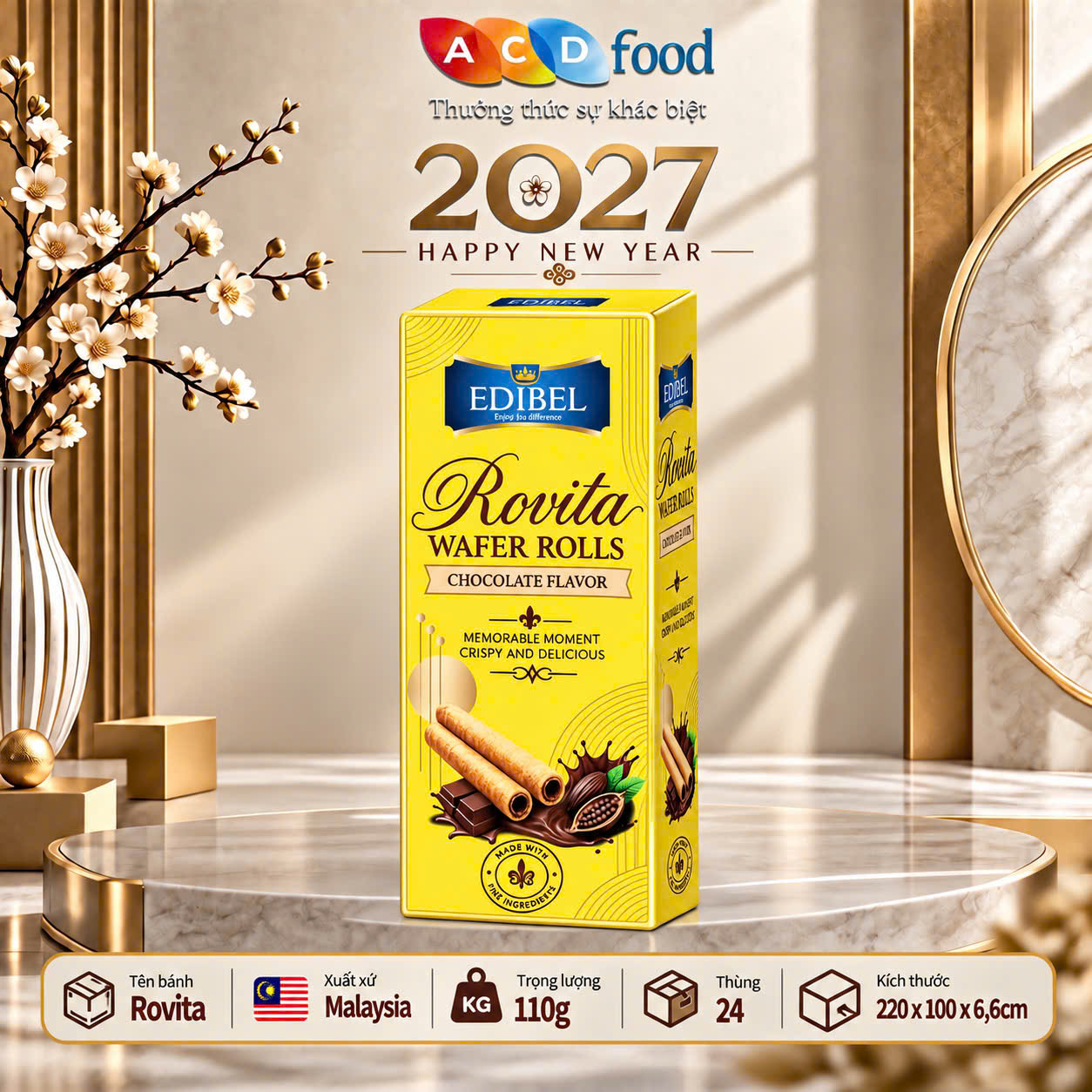 Bánh quế Rovita vị Socola 110g x 16