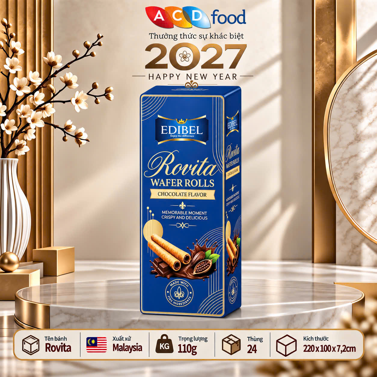 Bánh quế Rovita vị Socola 110g x 16