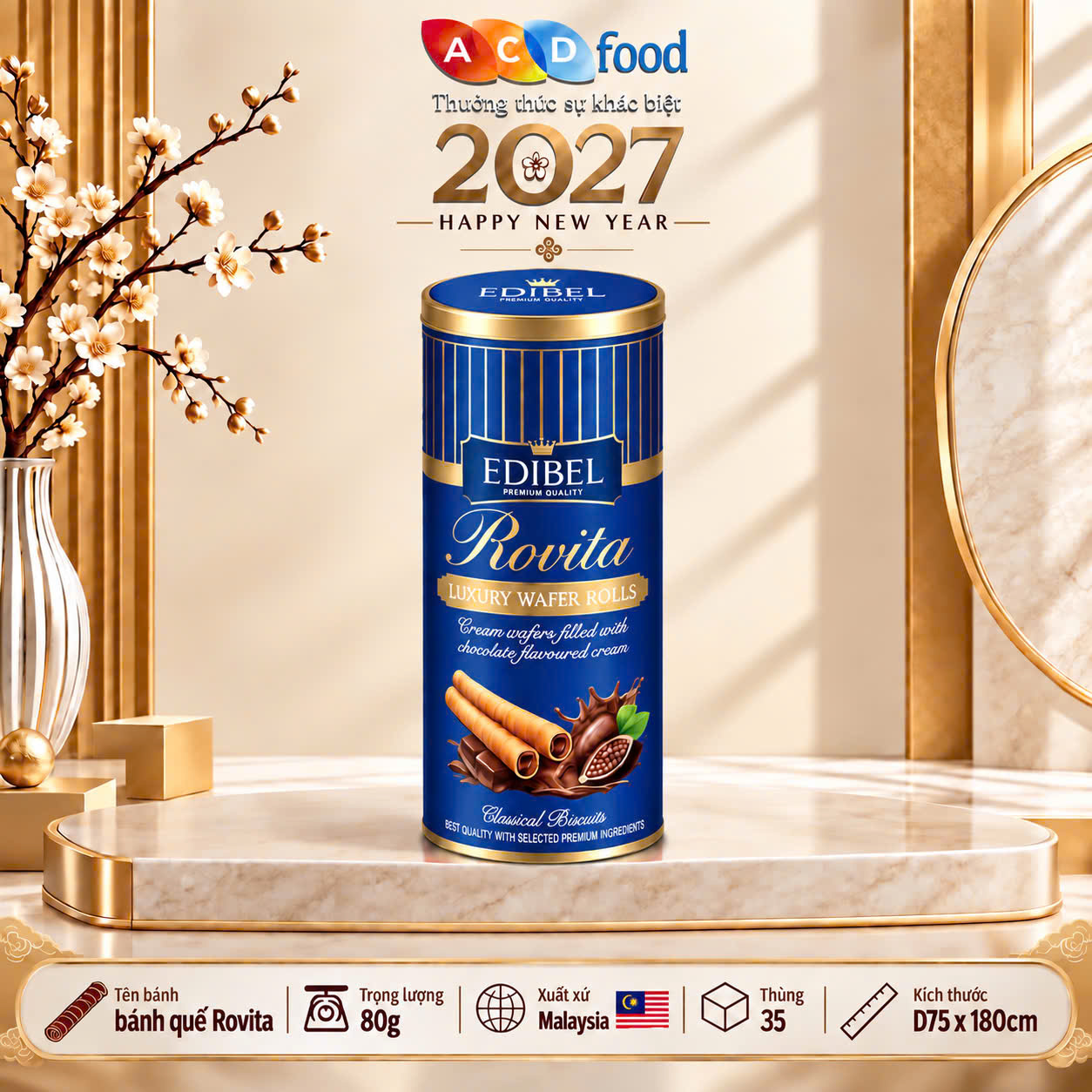 Bánh quế Rovita vị Socola 80g x 35