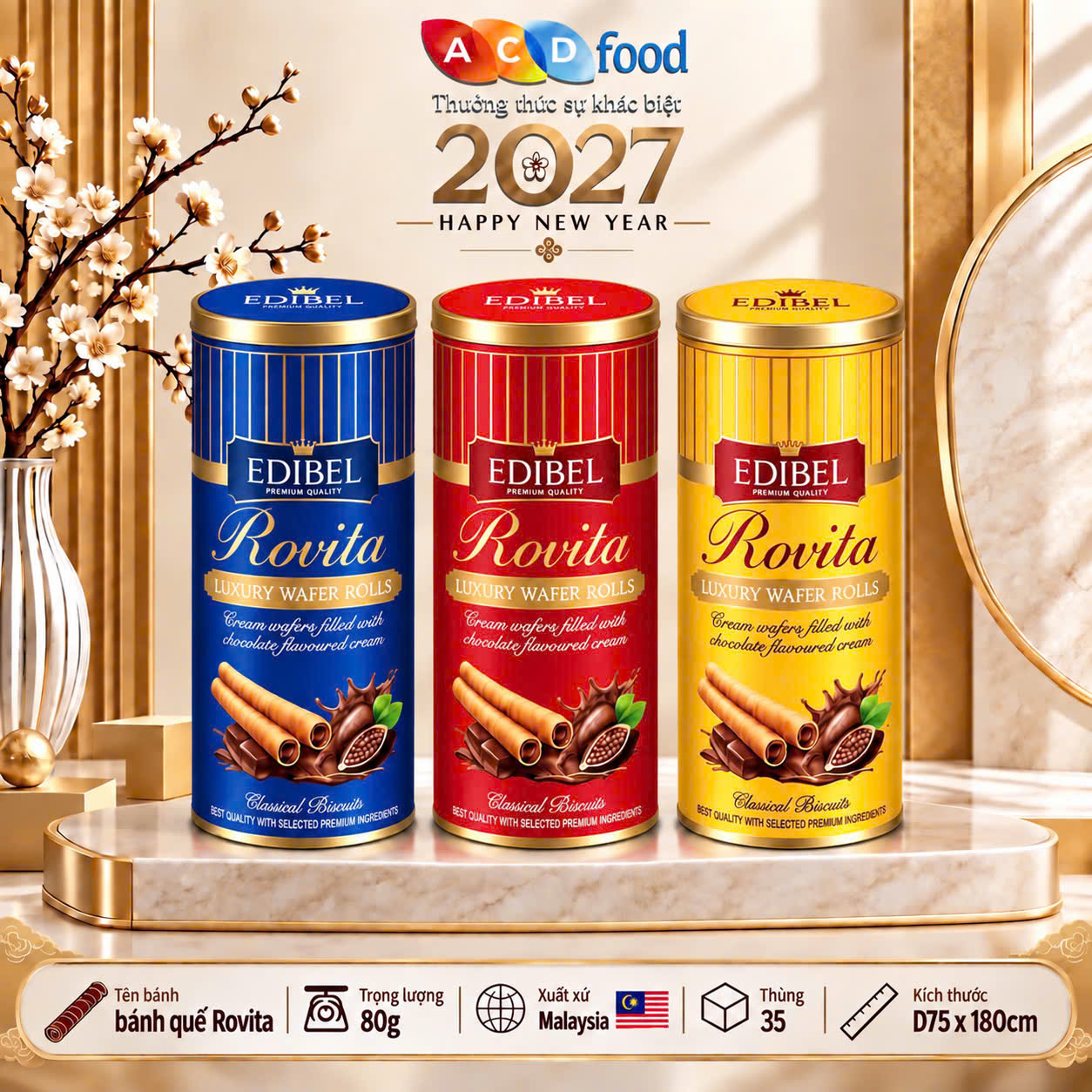 Bánh quế Rovita vị Socola 80g x 35