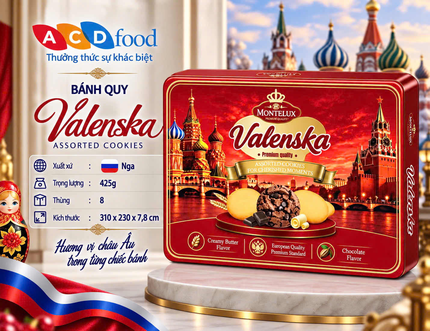 Bánh quy hỗn hợp Valenska 425g*8  - Hộp thiếc