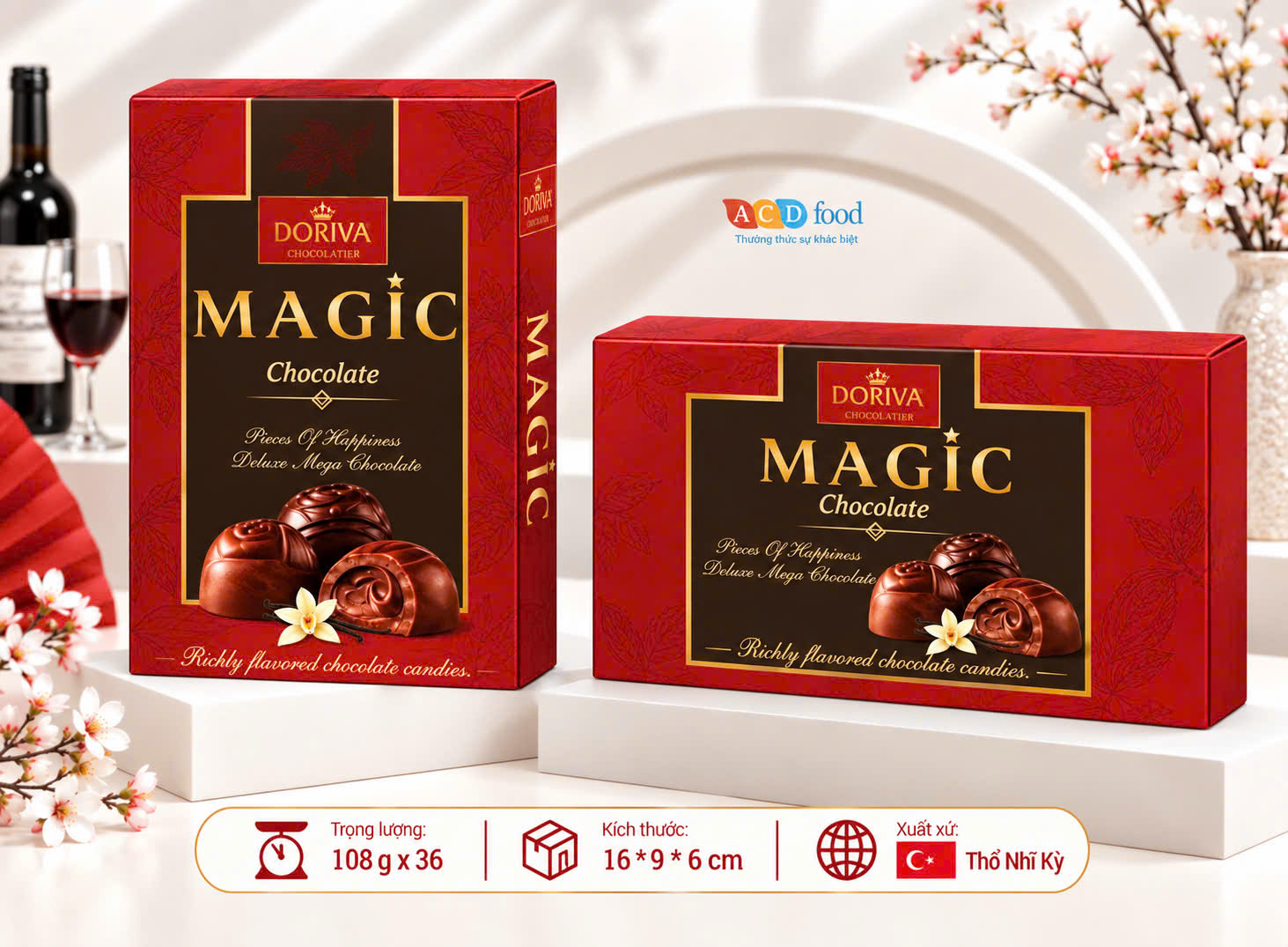 Kẹo socola sữa Magic nhân kem vị hỗn hợp 108g*36 - Hộp giấy (Đỏ, Vàng, Xanh)