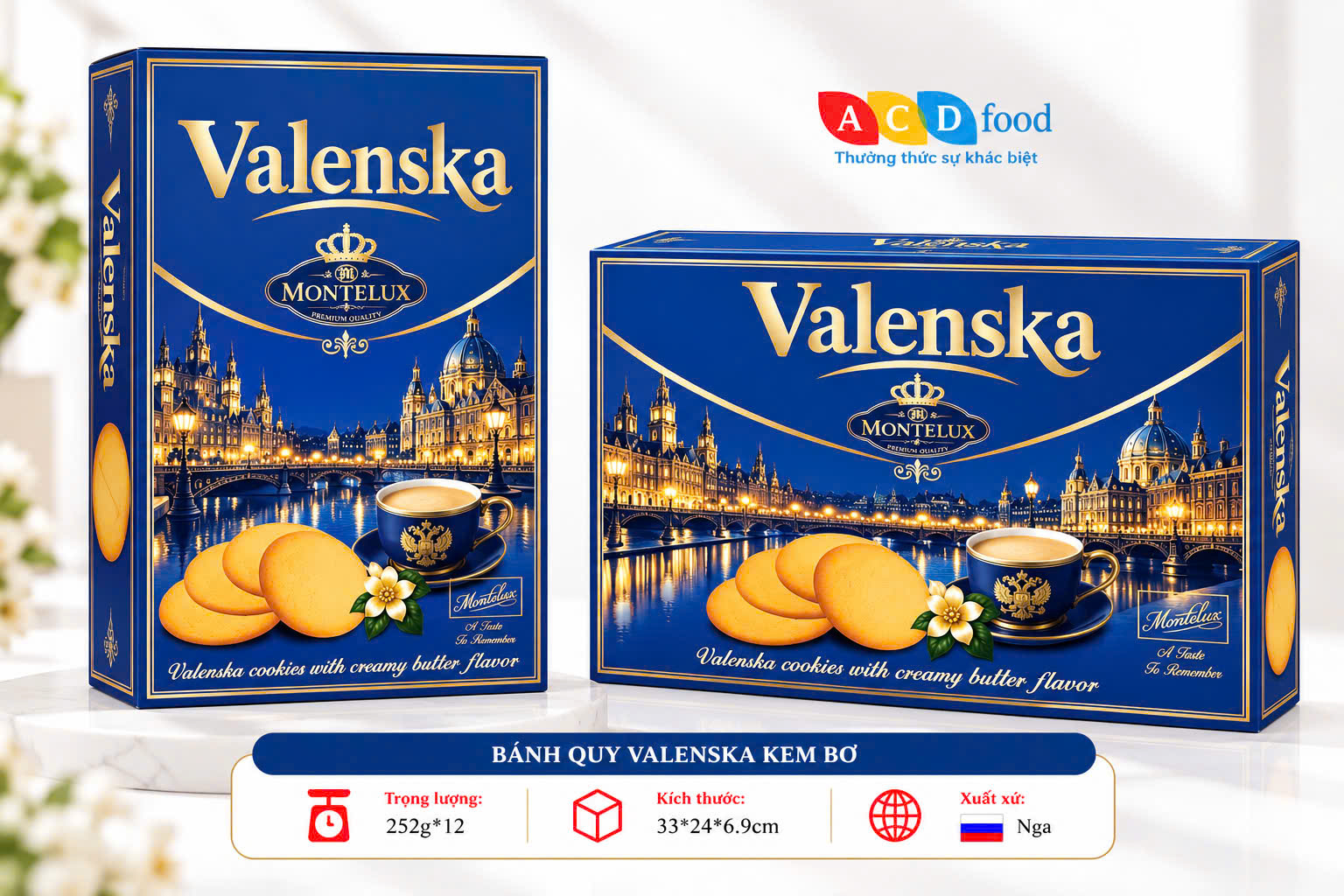 Bánh quy Valenska kem bơ 252g*12 - Hộp giấy (Đỏ, Vàng, Xanh)