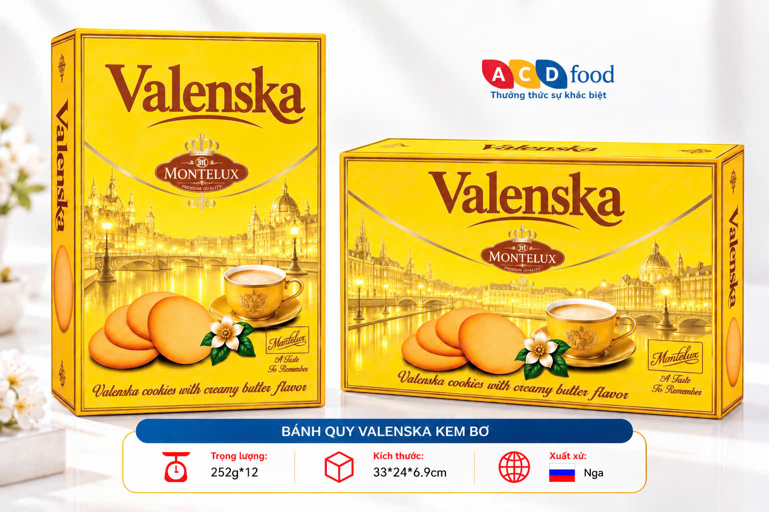 Bánh quy Valenska kem bơ 252g*12 - Hộp giấy (Đỏ, Vàng, Xanh)
