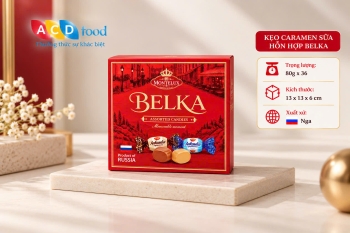 Kẹo Caramen sữa hỗn hợp Belka 80g*36 - Hộp giấy vuông (Đỏ, Vàng, Xanh)