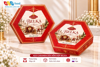 Kẹo Caramen sữa hỗn hợp Belka 105g*24 - Hộp giấy lục giác (Đỏ, Vàng, Xanh)
