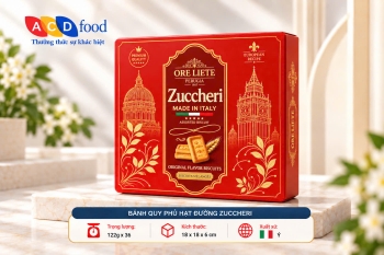 Bánh quy phủ hạt đường Zuccheri 122g*36  - Hộp giấy vuông (Đỏ, Vàng, Xanh)